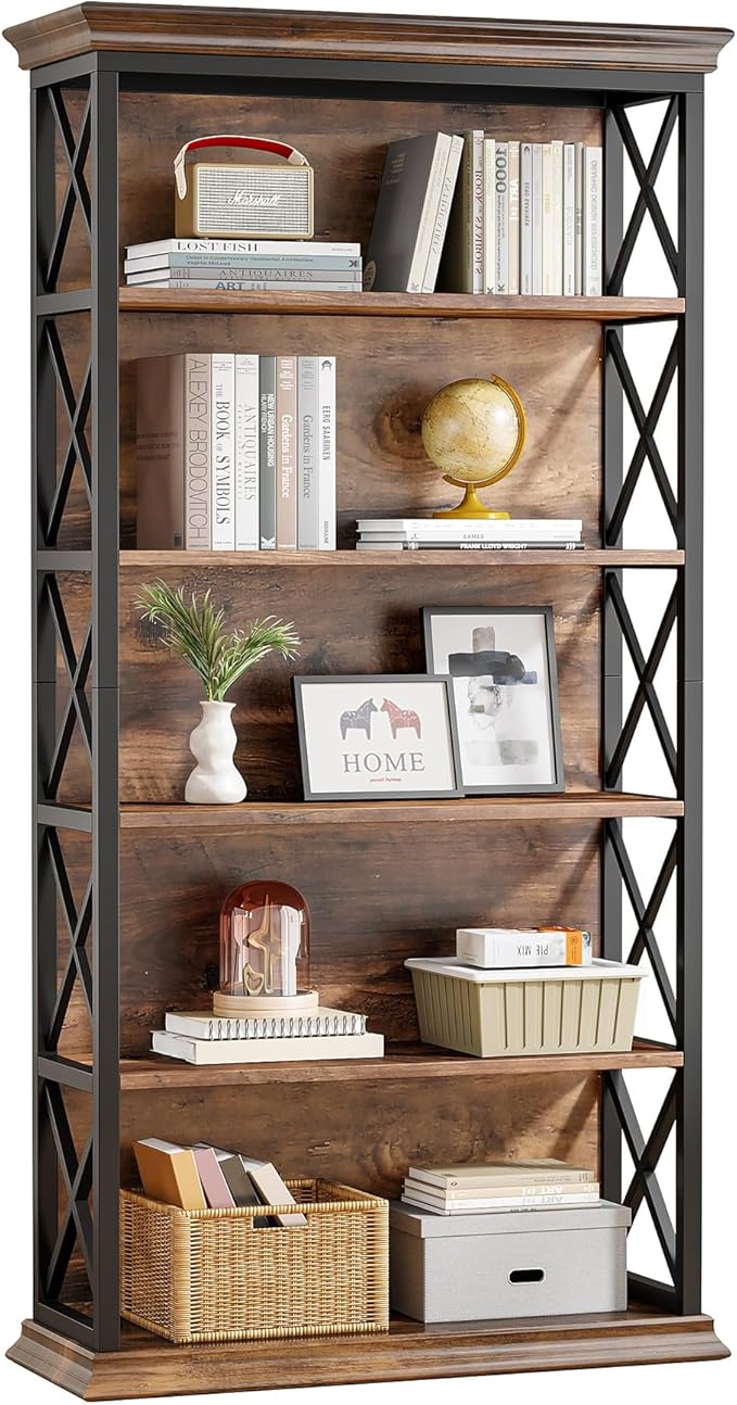 Tribesigns 6-Tier Bookcase, 71 Inches Industrial Bookshelves and Bookcases, Floor Standing 5 Shelf Display Storage Shelves Tall Bookcase for Home Office, Living Room, Bed Room, 2 Pcs