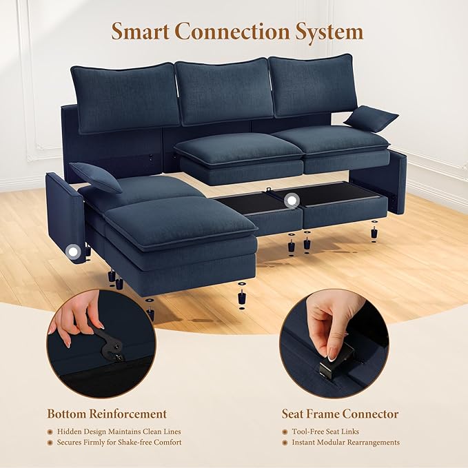 Vesgantti Large Modular Sectional Sofa, Big Comfy Cloud Couch with Ottoman Deep Seat Chenille Cloud Sofa, 9 Seater Large Sectional Couches for Living Room, Bedroom and Apartment, Blue