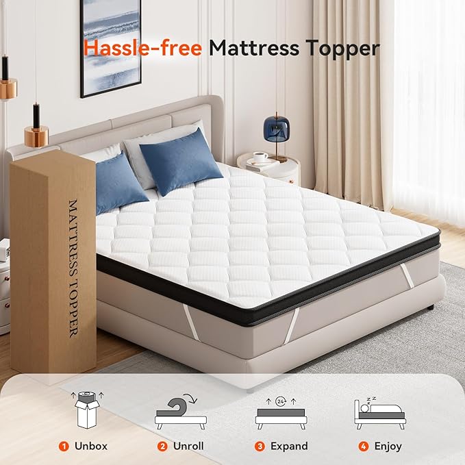 ELEMUSE 3 Inch Full Memory Foam Mattress Topper, High Density Gel Foam Bed Toppers with Cooling Pillowtop for Back Pain Relief, Medium Firm Mattress Pad for Comfort Body Support