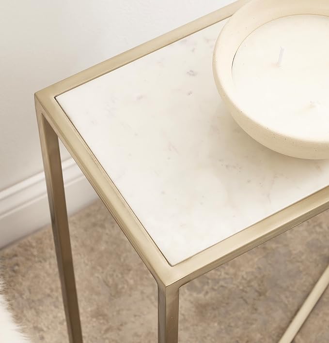 Kate and Laurel Jaspur Modern Slim Side Table, 16 x 8 x 24, White Marble and Gold, Decorative Glam Narrow End Table for Use as Narrow Bedroom Nightstand or Living Room Accent