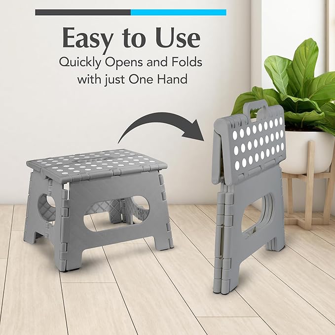 Handy Laundry - Folding Step Stool - Sturdy Enough Collapsible Stool to Support Adults and Safe Enough for Kids - Opens Easy with One Flip - Great for Kitchen, Bathroom or Bedroom (Grey - 9 Inch)