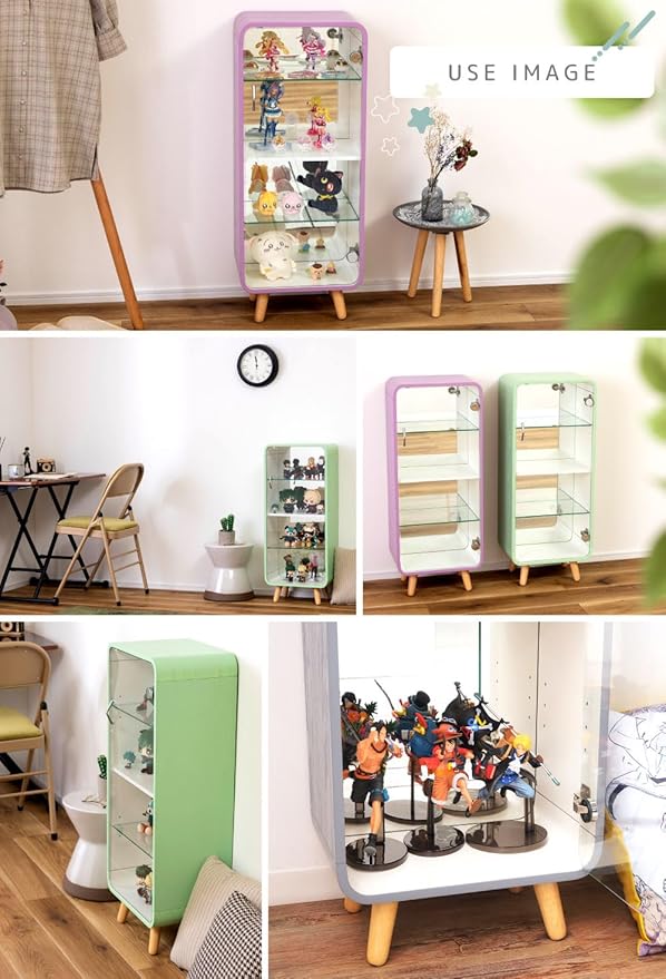 PaletteLife Figurine-Case 4 Tiers Collection-Case Mirror-Backboard Woodgrain Pink BLT-612PK