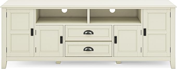 SIMPLIHOME Burlington SOLID WOOD 72 Inch Wide Transitional TV Media Stand in Antique White for TVs up to 80 Inches, For the Living Room and Entertainment Center