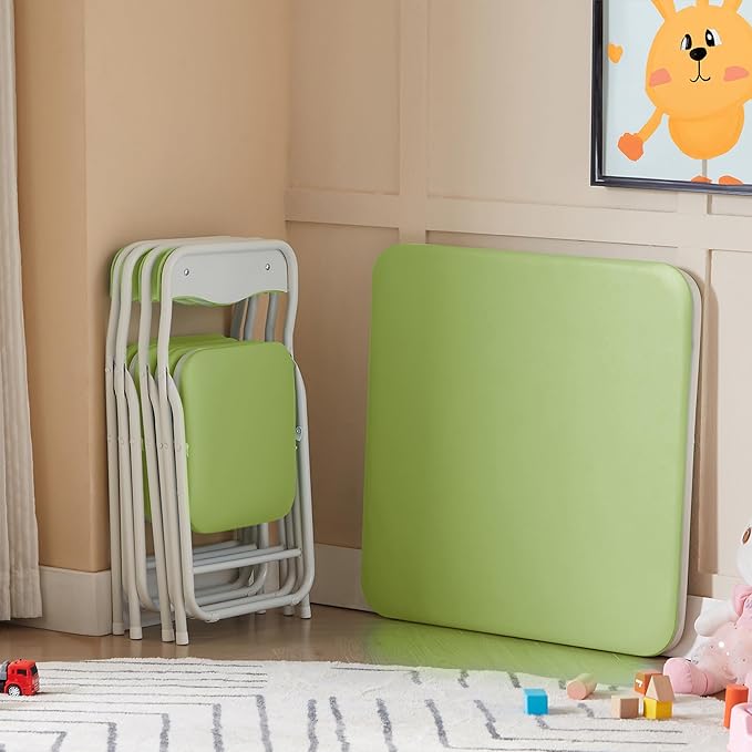 VECELO Kids Folding Activity Table and Chair Set, with Ultra Soft Padded Cushion, 5 Piece, Sage Green