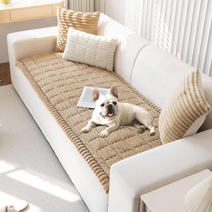 OTOB Couch Covers for 3 Cushion Sofa Pet Friendly, Plush Fuzzy Non Slip Sofa Covers Washable, Soft All Seasons Sofa Slipcovers Furniture Protector Dog Bed Mat (Coffee, 27.6" x 82.7")