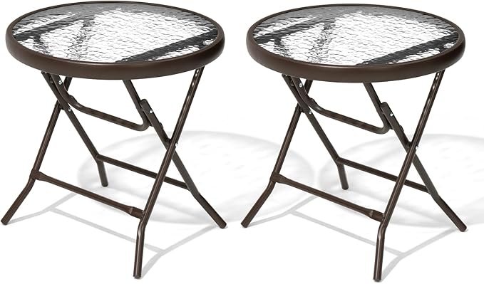 2 Pieces Outdoor Side Table - Small Patio End Table All Weather, Patio Furniture Sets and Outside Furniture for Pool, Balcony, Deck, Porch, Brown