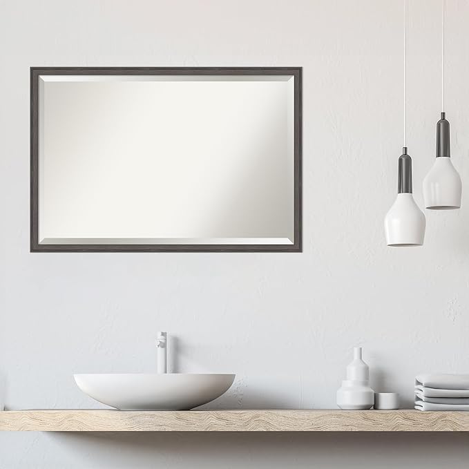 Amanti Art Silver Bathroom Mirror for Over Sink, 26x38 Florence Pewter Rectangle Vanity Mirror, Large Casual Frame, Hangs Horizonally and Vertically, Bathroom Wall Decor, Beveled Edge from WI, USA