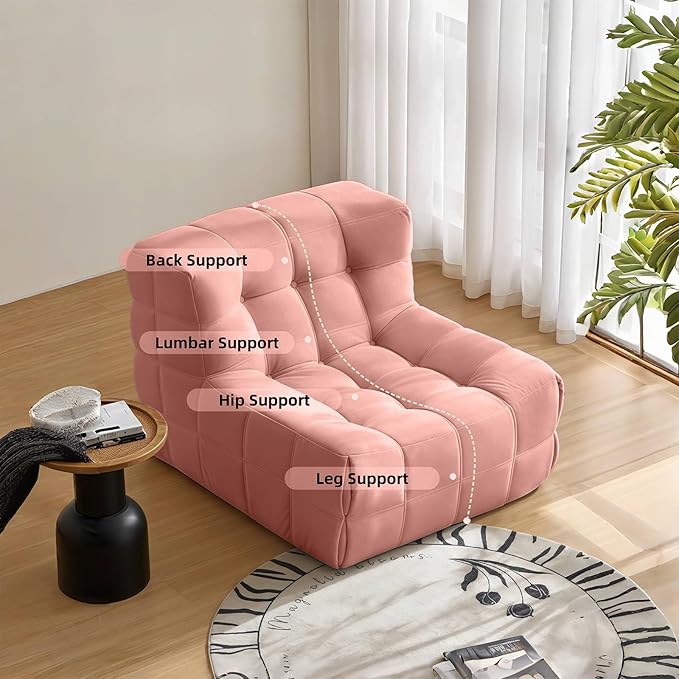 Bean Bag Chair - Memory Foam Bean Bag Chair for Adults, Comfy High-Resilience Single Sofa, Small Space Floor Chair, Chaise Lounge for Living Room, Bedroom (Pink, Square)
