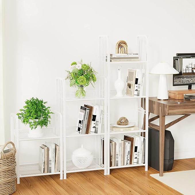 Bookshelf Storage Shelf Bookcase Freestanding Storage Stand for Living Room, Bedroom, Kitchen, Rust Resistance Easy Assembly Free Combination Multi-Functional Organizer (2 Tiers, White)