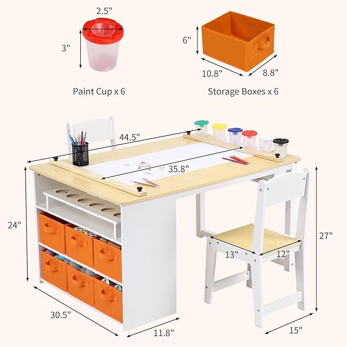 4 In 1 Kids Art Table and Chair Set,Toddler Craft Large Storage Desk with Portable Art Supply Organizer, Drawing Desk, Kids Activity and Study Table, Activity & Crafts for Children Wooden Furniture