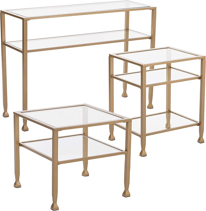 SEI Furniture Jaymes Metal & Glass 2-Tier Console Table, Soft Gold