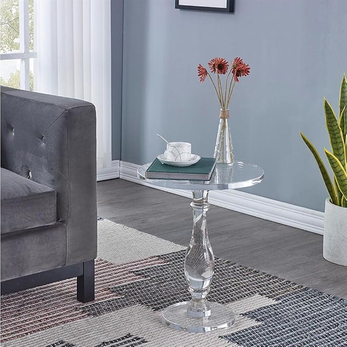 LIKENOW Acrylic End Table,Acrylic Side Table,Modern Nightstand with Clear Small Round Top and Solid Post for Living Room,Bedroom and Lobby 15.7x15.7x19.5 High inches