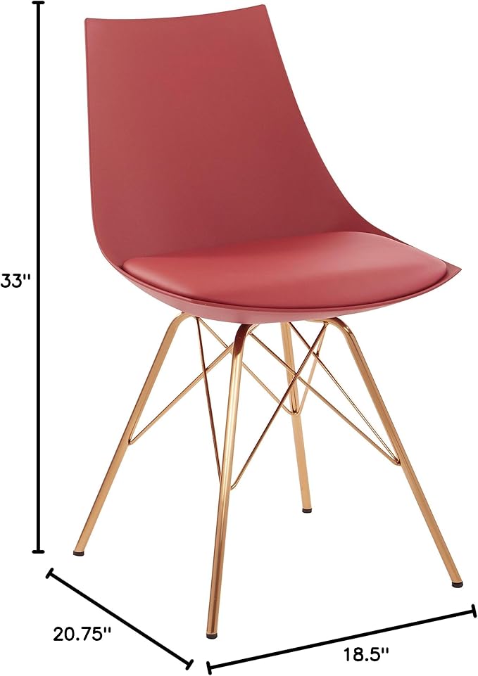 OSP Home Furnishings Oakley Mid-Century Modern Bucket Dining Chair with Faux Leather Padded Seat, Desert Rose