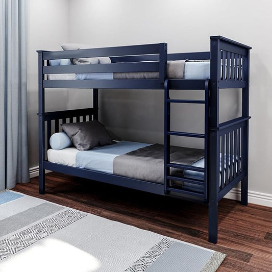 Max & Lily Bunk Bed Twin over Twin, Solid Wood Bunk Bed Frame with Ladder for Kids, 14" Safety Guardrails, Easy Assembly, No Box Spring Needed, Blue