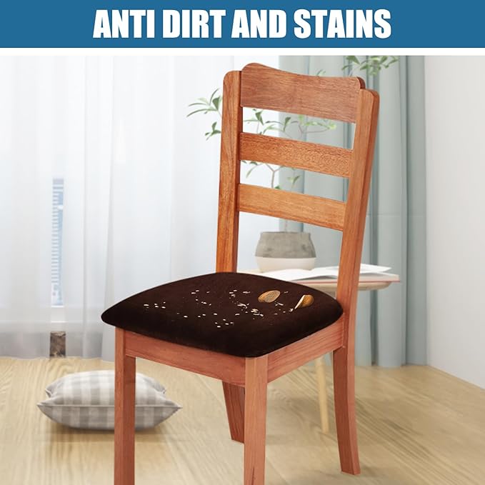 Smiry Velvet Seat Covers for Dining Room Chair Set of 2, Stretch Fit Removable Washable Chair Seat Cushion Protector Slipcovers with Ties, Coffee