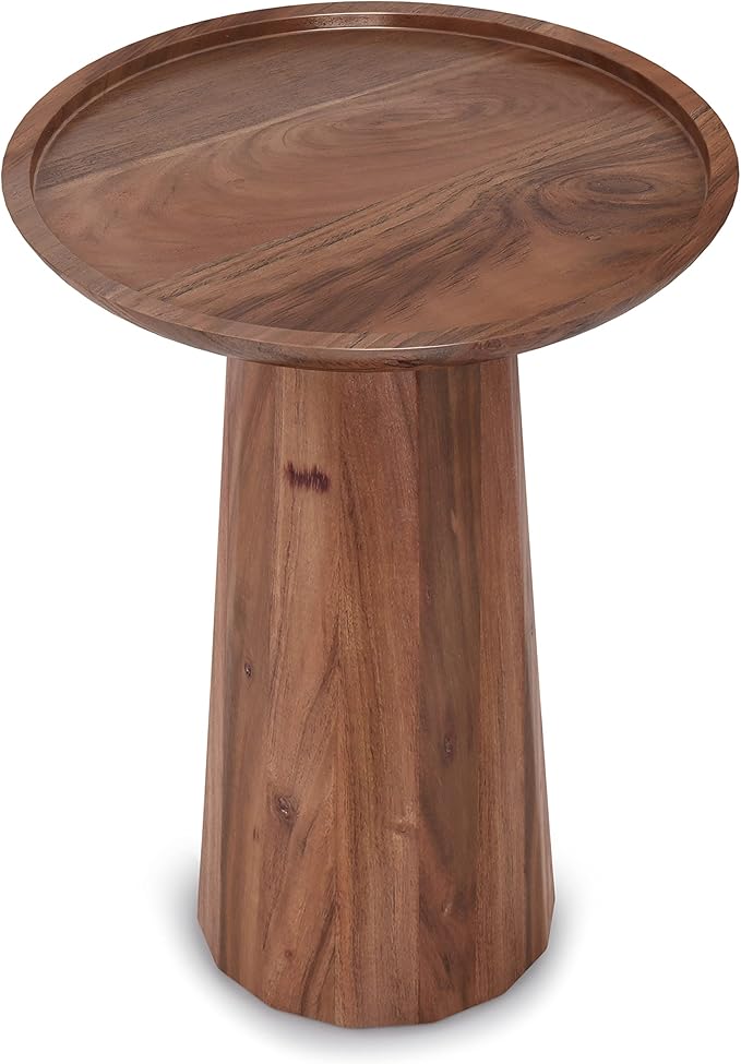 SIMPLIHOME Dayton SOLID ACACIA WOOD 13 inch Wide Round Contemporary Wooden Accent Table in Light Cognac, Fully Assembled for the Living Room and Bedroom