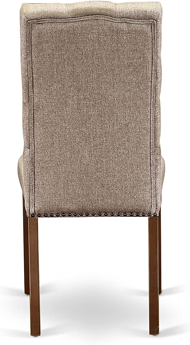 East West Furniture CAEL7-MAH-16 7 Piece Dining Room Table Set Consist of a Rectangle Wooden Table and 6 Dark Khaki Linen Fabric Upholstered Parson Chairs, 36x60 Inch, Mahogany