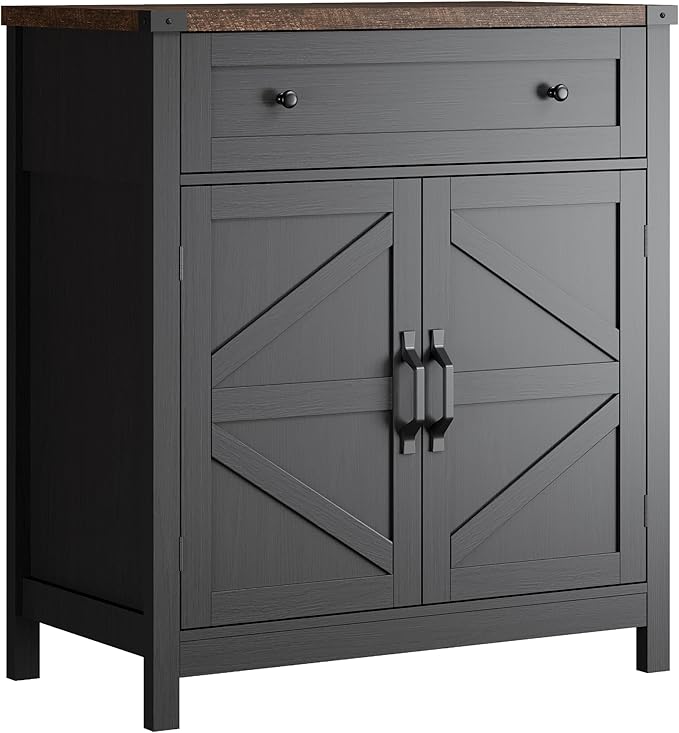 ChooChoo Kitchen Storage Cabinet, Coffee Bar Cabinet, Farmhouse Buffet Sideboard with Drawer for Kitchen, Living Room, Black