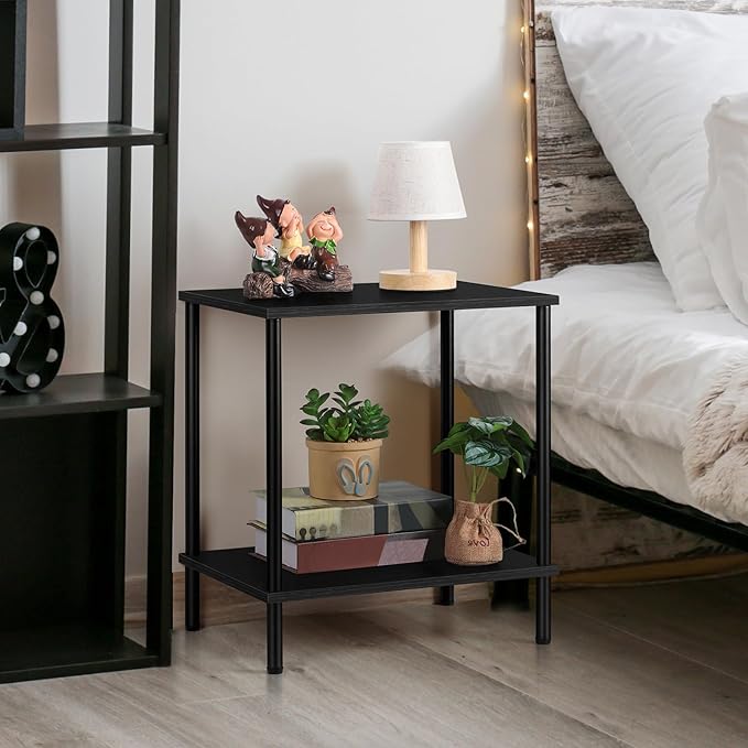 ETELI Small Side Table Black Narrow End Table with Storage Shelf Modern Square Bedside Table Wood Nightstand for Living Room Bedroom Office