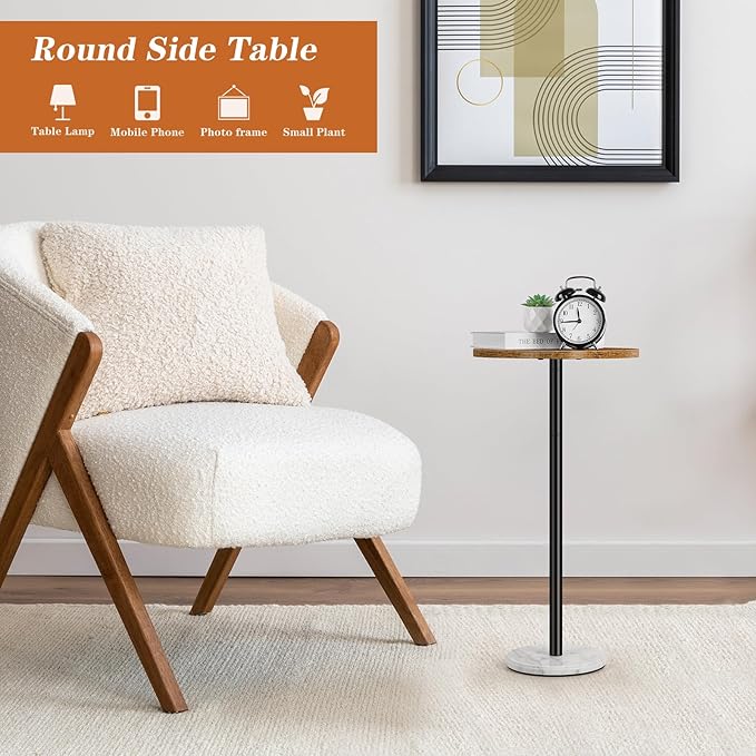 Round Side Table Set of 2 Small End Table Accent Table for Small Spaces Round Coffee Table Wood Rustic Nightstand Bedside Table Outdoor Side Table Living Room Bedroom Balcony Brown and White