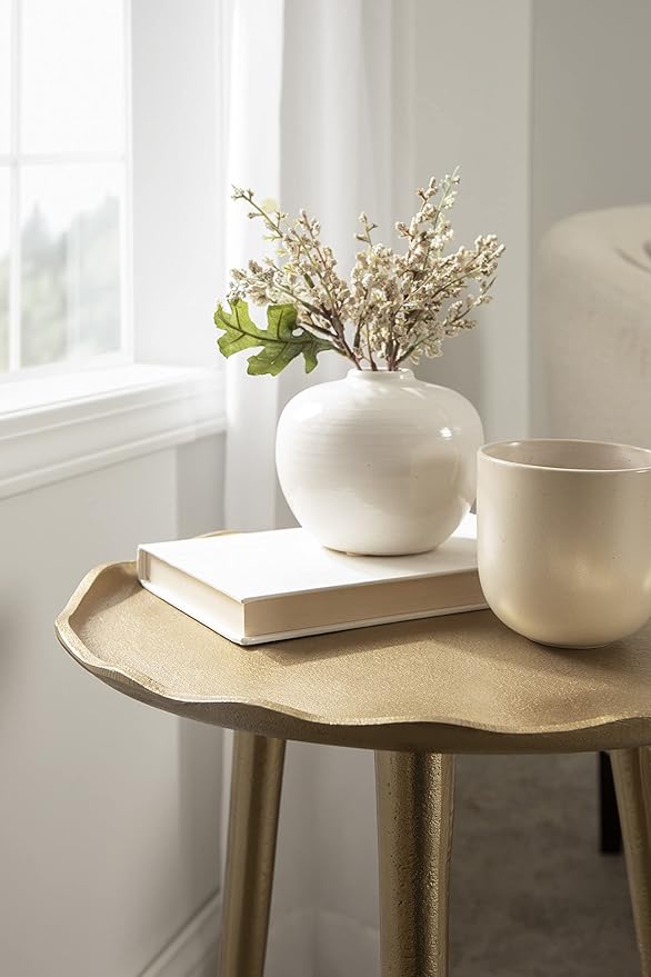 Kate and Laurel Alessia Modern Round Metal Side Table; 15 x 15 x 22; Gold; Decorative Glam Cast Aluminum End Table with Deckled Edge for Bedroom Nightstand or Living Room Accent