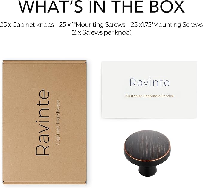 Ravinte 25 Pack Drawer Pulls 1-1/4 Inch Kitchen Cabinet Knobs Solid Round Dresser Drawer Knobs Oil-Rubbed Bronze Dresser Knobs Drawer Knobs Simple Cabinet Hardware for Cupboard Drawer Pulls