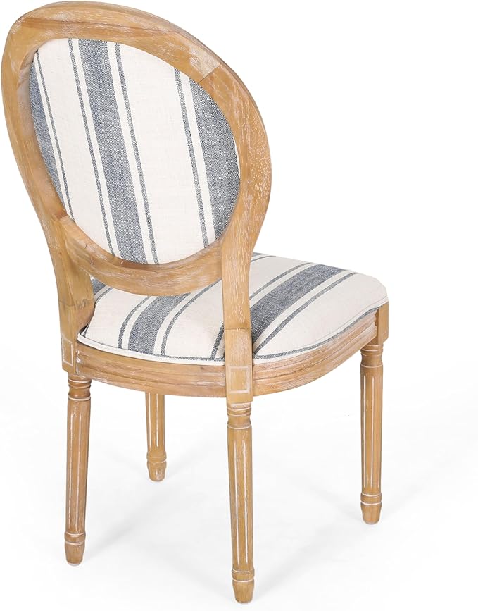 Christopher Knight Home Phinnaeus Dining Chair Set, Set of 2, Rubberwood, Dark Blue Line + Natural