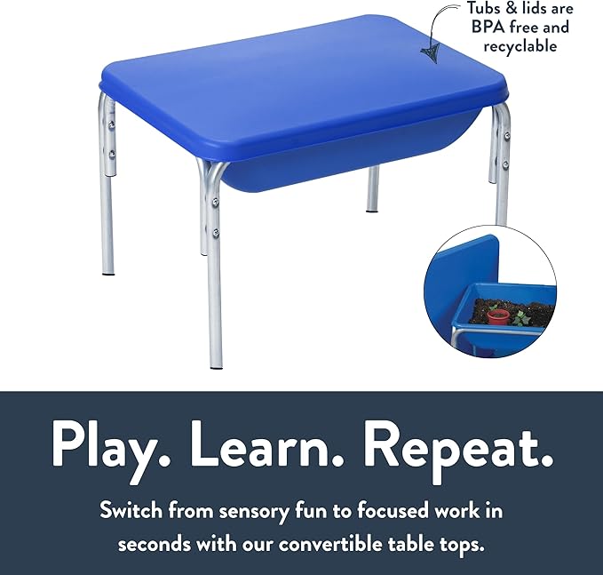 Children's Factory 18" Small Sensory Table, Sandbox with Lid, Water Table for Kids, Blue