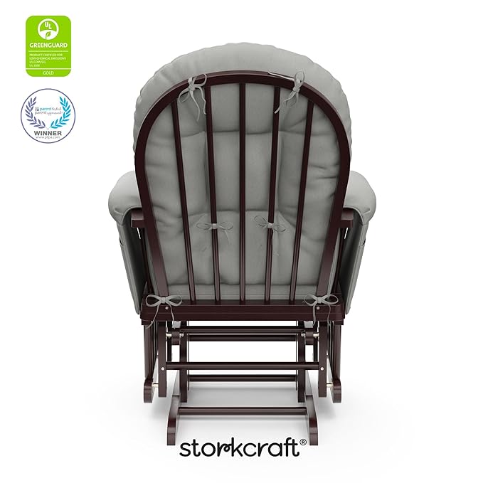 Storkcraft Premium Hoop Glider & Ottoman (Espresso/Light Gray) — GREENGUARD Gold Certified Nursery Glider, Solid Wood Craftsmanship, Smooth-Gliding Nursery Chair and Ottoman, Award-Winning