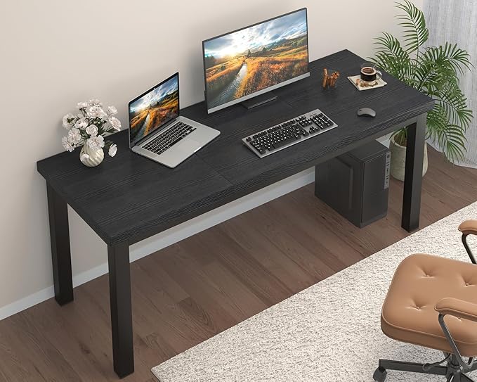 55.1 Inch Small Computer Desk, Home Office Desk, Modern Table for 2 Person Kids Student Gaming Computer Desk, Simple Office Table for Work,Craft,Writing,Studying, Etc., Black.
