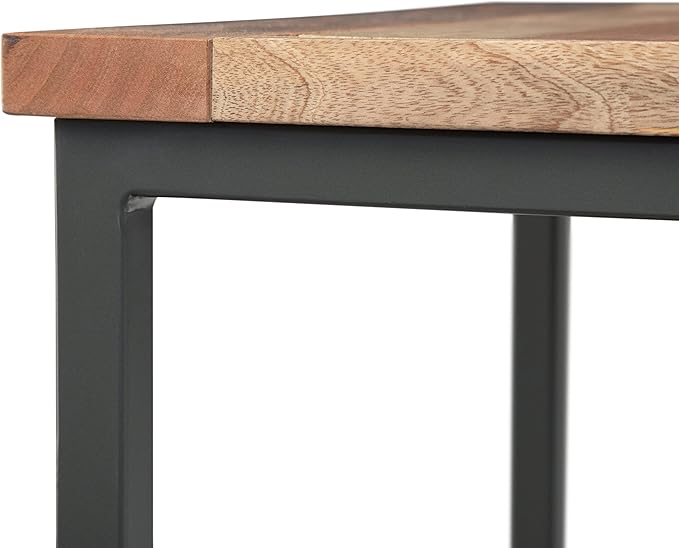 SIMPLIHOME Skyler SOLID MANGO WOOD and Metal 22 inch Wide Square Industrial End Table in Natural for the Living Room and Bedroom