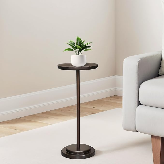 Drink Table Set of 2, Small Round Pedestal Side Table with Carved Top for Living Room, Bedroom, Small Space, Corners and Office, Brown