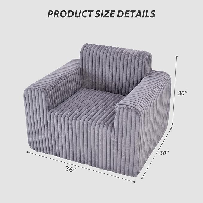 Giant Bean Bag Chair for Adults, Non-Slip Floor Sofa with High Backrest & Wider Armrest, Upgrade Whole Sponge Bean Bag Sofa Couch for Bedroom Living Room(Large,Grey,Stripe Plush)