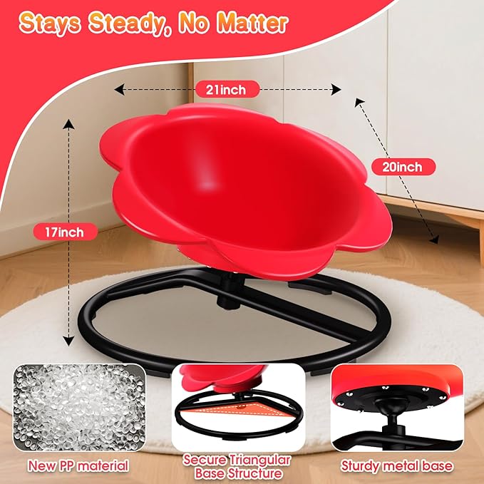 Lucky Flower Spinning Chair for Autism Kids, Sensory Swivel Chair Training Body Coordination, Sit and Spin Autism & ADHD Sensory Toys for Kids, Sensory Products Toys for Ages 3+ (Red)