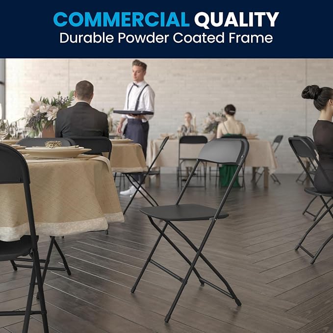 Flash Furniture Hercules Series Plastic Folding Chairs for Parties and Weddings, Stackable Commercial Event Seats with 650-lb. Static Weight Capacity, Set of 2, Black