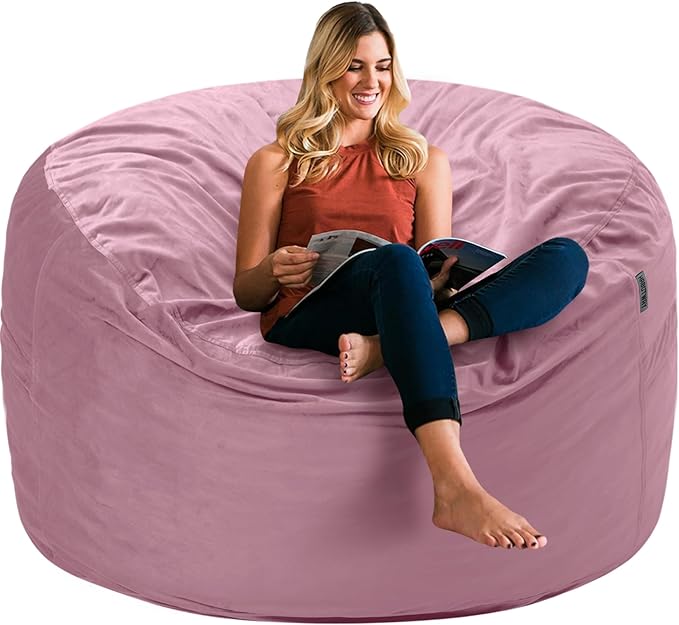 HABUTWAY Bean Bag Chair 3Ft Luxurious Velvet Ultra Soft Fur with High Rebound Memory Foam Bean Bag Chairs for Adults Plush Lazy Sofa with Fluffy Sponge 3' (Soft Pink)