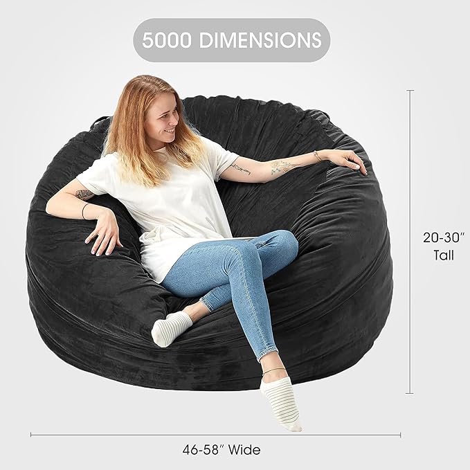 HABUTWAY Bean Bag Chair: Giant 5' Memory Foam Furniture Bean Bag Chairs for Adults with Microfiber Cover 5Ft (Black)