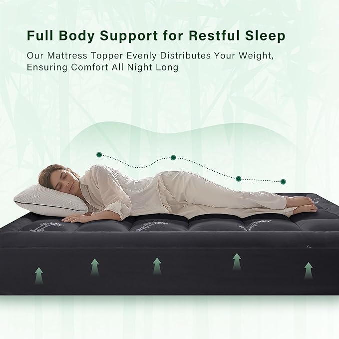 Anluoer Memory Foam Mattress Topper King for Back Pain, Rayon Derived from Bamboo Pillow Top Mattress Topper for Hot Sleepers,Cooling Mattress Pad with 8-21" Deep Pocket, 78x80 Inches, Dark Grey