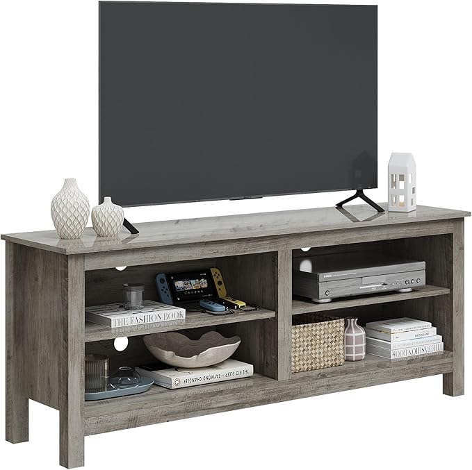 Modern TV Stand for 65 inch TV, 55 Inch TV Cabinet with 4 Open Storage Shelves, Wood TV Entertainment Center for Bedroom, Living Room