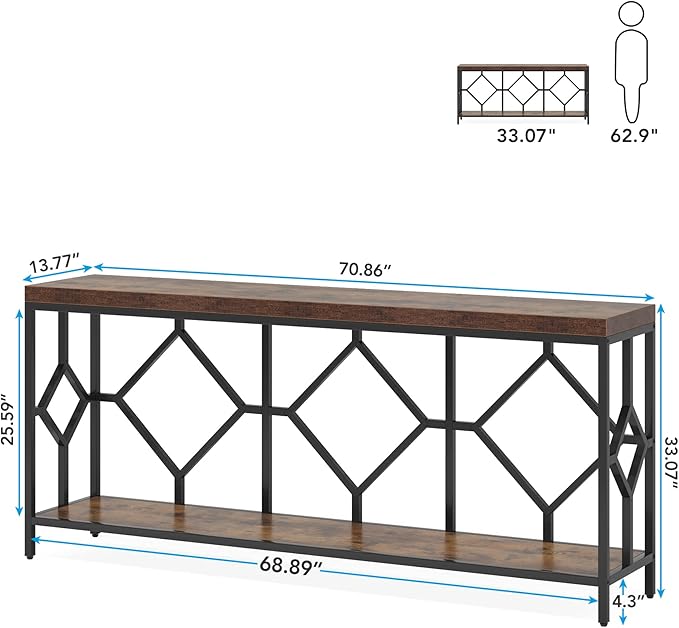 Tribesigns 71 Inch Extra Long Sofa Table, Narrow Long Sofa Console Tables Behind Couch Table with Open Storage Shelf