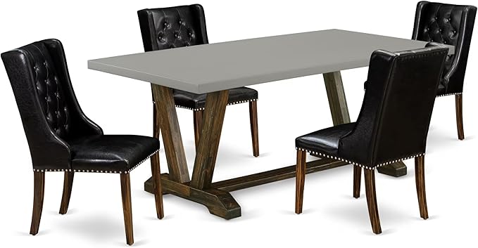 East West Furniture V797FO749-5 5 Piece Dining Room Furniture Set Includes a Rectangle Dining Table with V-Legs and 4 Black Faux Leather Upholstered Chairs, 40x72 Inch, Multi-Color