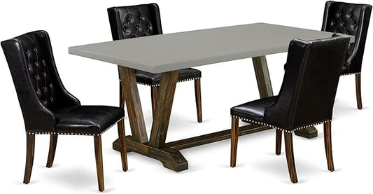 East West Furniture V797FO749-5 5 Piece Dining Room Furniture Set Includes a Rectangle Dining Table with V-Legs and 4 Black Faux Leather Upholstered Chairs, 40x72 Inch, Multi-Color
