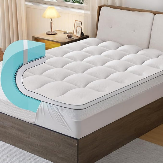 4 Inch Memory Foam Mattress Topper Full Size - Dual Layer 3 Inch Cooling Gel Memory Pad and 1 Inch Pillow Top Mattress Cover for Back Pain - 54" x 75" x 4"