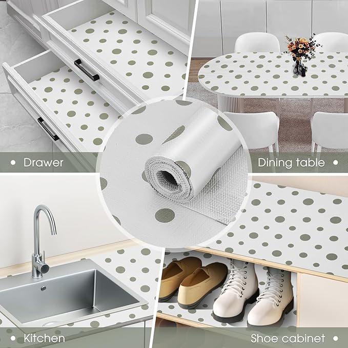 Beautysaid Shelf and Drawer Liner for Kitchen Cabinet, Non Adhesive Non Slip Shelf Paper Waterproof Washable Thickened for Dresser Pantry Shelve Bathroom Protector Liner(Polka Dot,23.6 in x 10 FT)