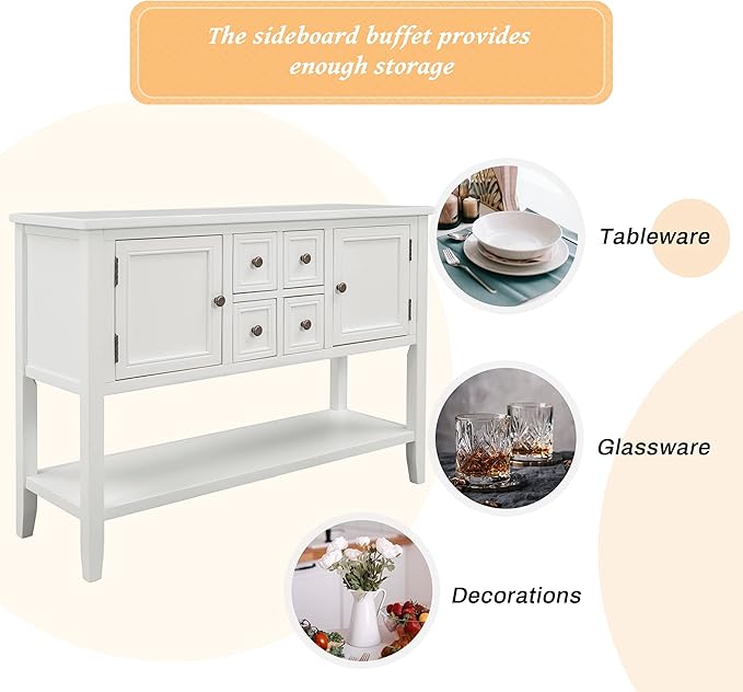 Merax Modern Wood Buffet Cabinet with Storage Shelf, 2 Drawers and 2 Cabinets Buffet Coffee Bar Table for Living Room Dinning Room Kitchen (White)