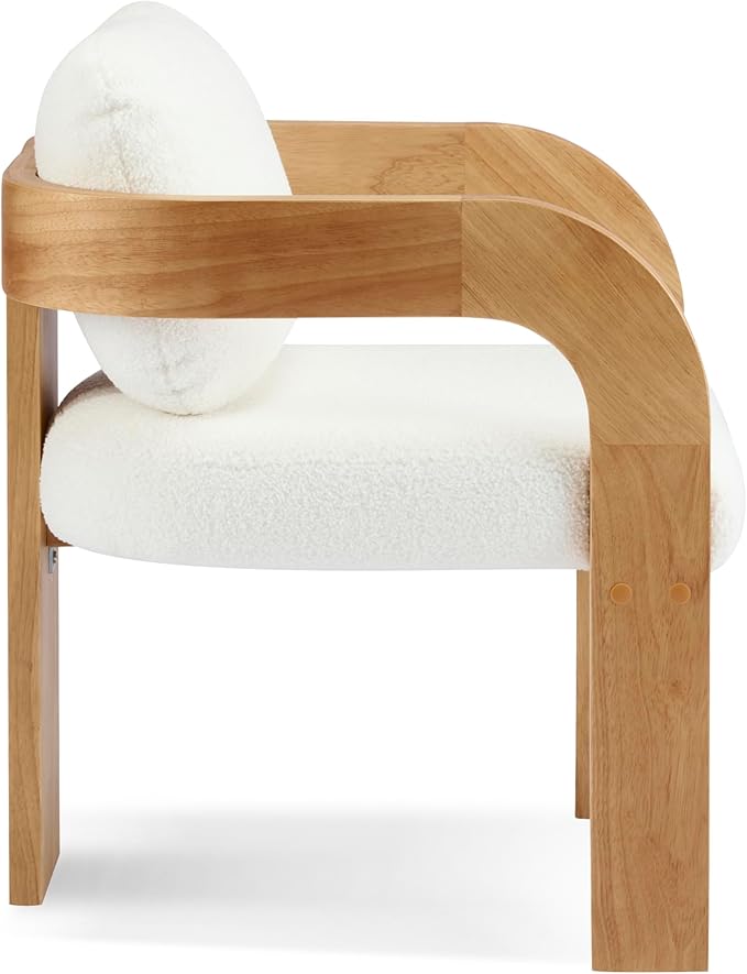 Christopher Knight Home Yorick Modern Boucle Dining Chair Set of 2 with Cushion, Solid Wood Dining Room Armchair Set, Curved Backrest Kitchen Side Chair, Living Room Comfy Extra Seat, Natural+White