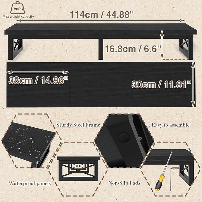 IBUYKE 45" Large TV Riser for 32-60 inch TV,Tabletop Short TV Stand with Storage and Steel Legs,Dual Screen Office Desk,Stand Riser,TV Riser Stand for Home,Bedroom,Living Room,Black TVT002B
