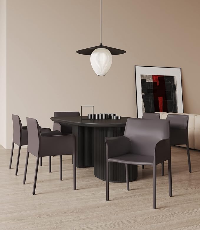 Manhattan Comfort Paris Modern Saddle Leather Dining Chairs, Metal Frame, Comfortable Padded Seat, Fully Assembled Armchair Accent Furniture, Set of 2, Grey