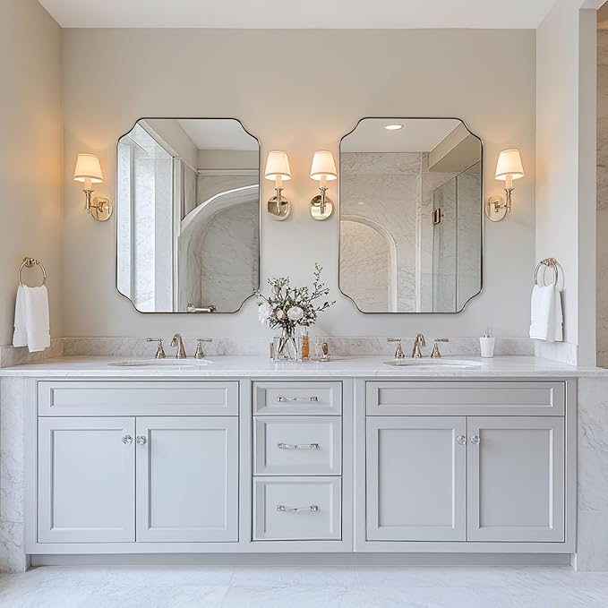 ANDY STAR Scalloped Bathroom Mirror, 24x32’’ Brushed Nickel Rectangle Mirror for Bathroom, Silver Bathroom Vanity Mirror, Unique Scalloped Edge Design, Rust-Proof Stainless Steel Frame
