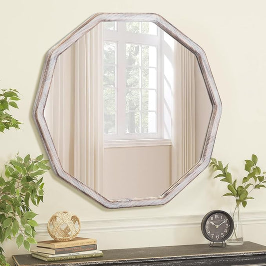 ULIKE White Wood Mirror for Wall, 30 Inch Rustic Farmhouse Mirror with Wood Frame, Decorative Wall Mounted Vanity Mirrors for Bathroom Bedroom Living Room Entryway